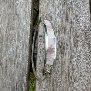 Women’s bangle cuff Alpaca Mexico pink mother of pearl abalone inlay